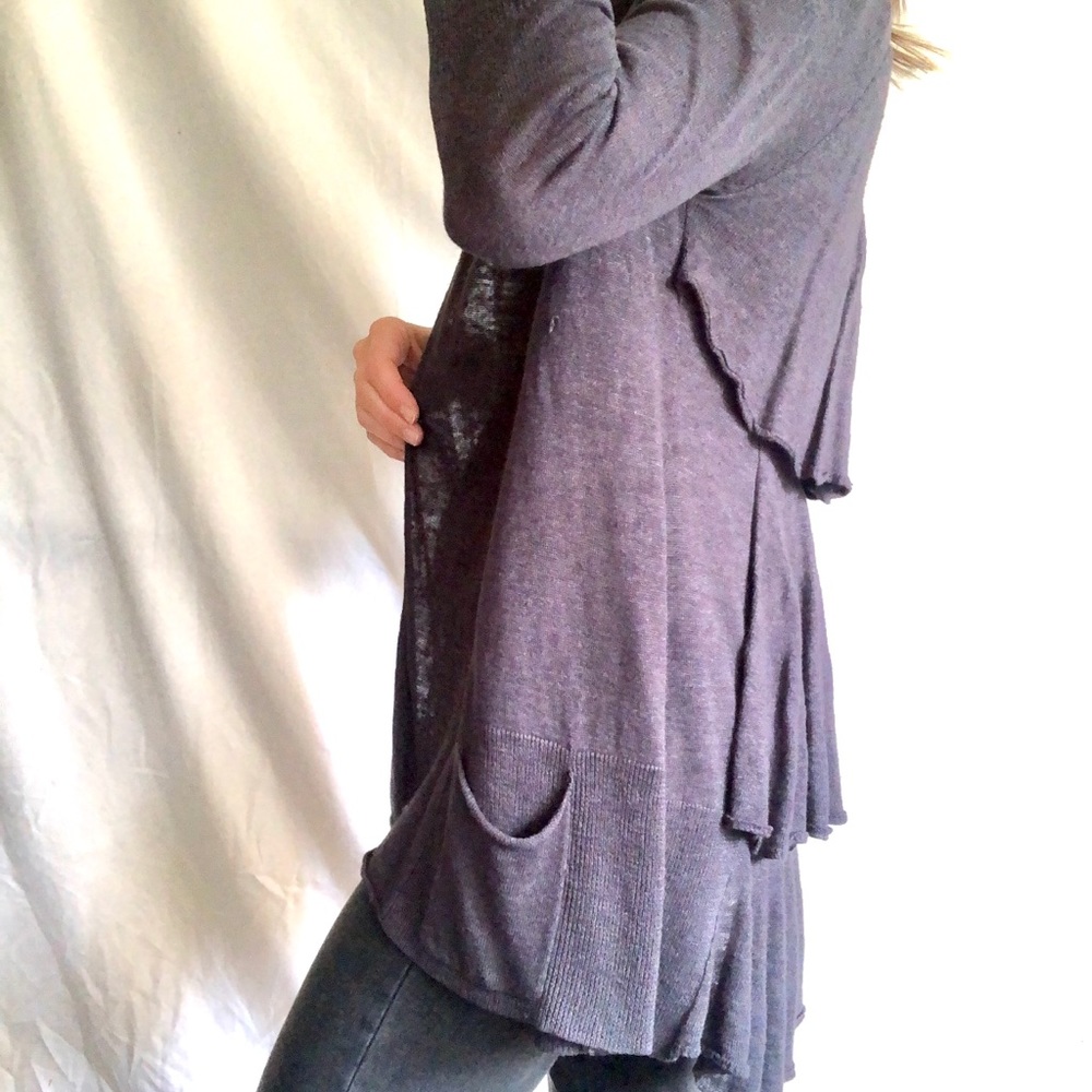 Anthropologie tiered ruffle navy cardigan 3/4 sleeves women’s size XS